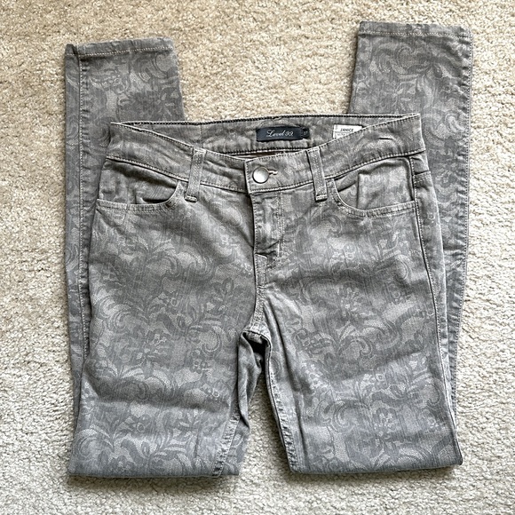 Anthropologie Level 99 “Janice Ultra Skinny” Grey Jeans Floral Lace Print - Picture 2 of 6